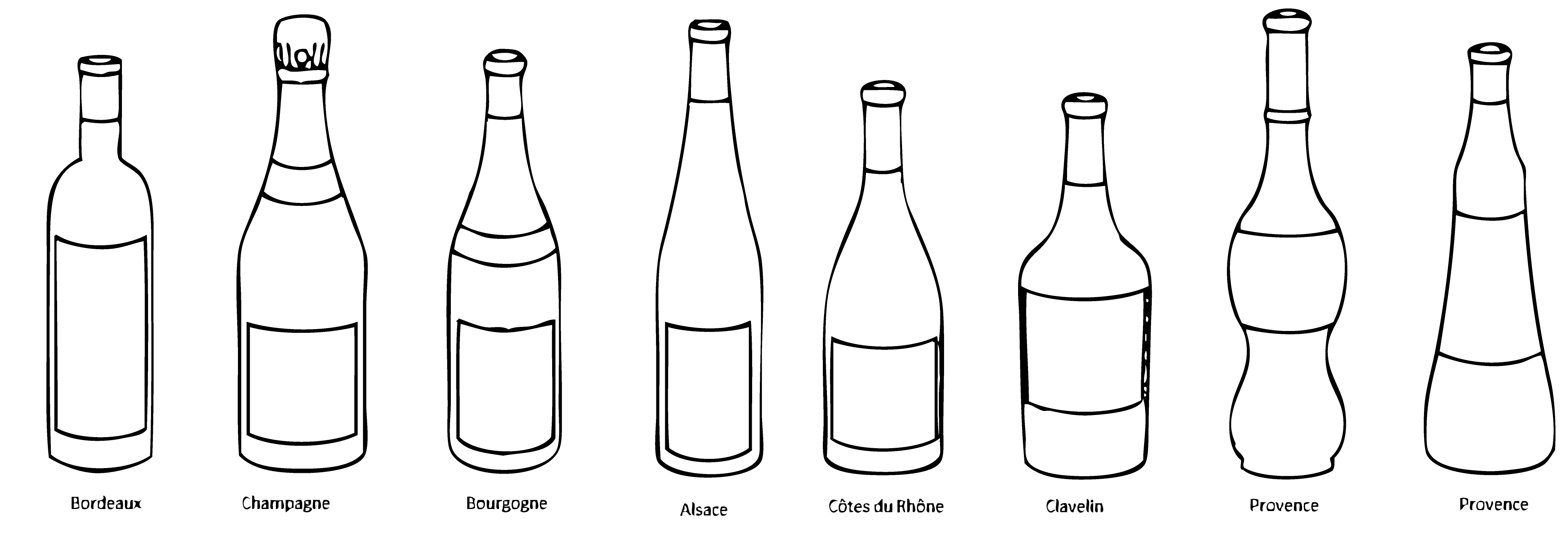 Bouteilles de vin bourgogne de différentes teintes et tailles